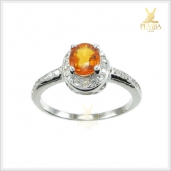 แหวนบุษราคัมแท้ สีเหลืองส้มสวยงาม เงินแท้ ชุบทองคำขาว แหวนพลอยแท้