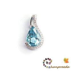 Pear Aquarmarine Pendant จี้พลอยอความารีน รูปหยดน้ำ ทองคำ YG ชุบทองคำขาว หนัก 1.983 กรัม พลอยอความารีน 2.56 กะรัต เพชรจำนวน 24 เม็ด หนัก 0.12 กะรัต