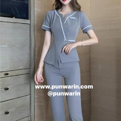 ชุดพนักงานนวดสปา ชุดพนักงานเสริมสวย ชุดพนักงานคลีนิคความงาม คลีนิคศัลยกรรม SKU-03260 สีภาพ S-3XL