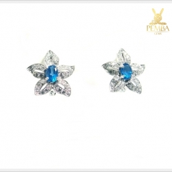 ต่างหูบลูโทปาสแท้ เงินแท้ ชุบทองคำขาว ต่างหูพลอยแท้