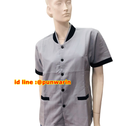 เสื้อพนักงานโรงแรม เสื้อแม่บ้าน เสื้อพ่อบ้าน เบลล์ DH6303001 สีเทาอ่อนอมฟ้า SS-2XL