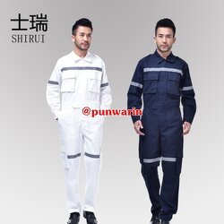 ชุดหมีช่างวิศวกรรมช่างไฟฟ้าอุตาสาหกรรมอู่ต่อเรือช่างประปาแขนยาว สีขาว สีกรมท่า B6209002 สีภาพ M-3XL