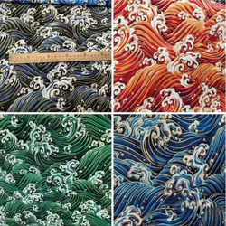 ผ้า DIY สไตล์ญี่ปุ่นทำมือ ลายคลื่นทะเลคลาสสิก ผ้าฝ้ายเลียนแบบผ้าลินิน ลวดลายเรขาคณิต ผ้าปั๊มร้อน 4 SKU-03519 สีภาพ เมตร