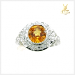 แหวนพลอยเพทายเหลือง สวยงามดั่งบุษราคัม เงินแท้925 แหวนพลอยแท้