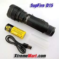 ไฟฉาย SupFire D15 มีไฟ COB ด้านข้าง และแม่เหล็กด้านท้าย มาพร้อมแบตเตอรี่ 26650 และสายชาร์จ USB