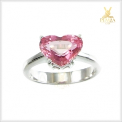 แหวนพิงค์ทัวร์มาลีนแท้ รูปทรงหัวใจ เงินแท้ ชุบทองคำขาว แหวนพลอยแท้
