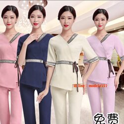 ชุดพนักงานนวดสปา ชุดพนักงานเสริมสวย ชุดทำงาน ชุดสูท ชุดฟอร์มพนักงาน S6111005 ชมพูอ่อน ม่วงอ่อน น้ำเงิน เบจ S-3XL