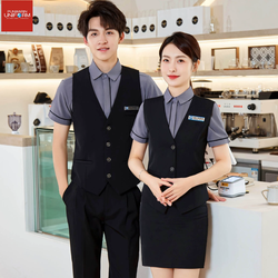 เสื้อกั๊กแยกชิ้นพนักงานไนท์คลับ KTV บาร์และเครื่องแต่งกายพนักงานหญิงเครื่องแบบเสื้อกั๊กโรงแรม KR6806001 ดำ M-5XL