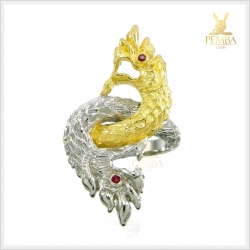 แหวนพญานาคราช 2 หัว เงินแท้925 ชุบ 2 สี เสริมดวงบารมี