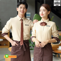 เสื้อพนักงานเสริฟเสื้อพนักงานโรงแรม เสื้อพนักงานร้านอาหาร เสื้อพนักงานร้านกาแฟ SKU-03276 เบจ น้ำตาล ดำ ฟ้า น้ำเงิน L-4XL