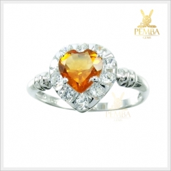 แหวนซิทรินแท้ ทรงหัวใจสุดเก๋ เงินแท้ ชุบทองคำขาว แหวนพลอยแท้