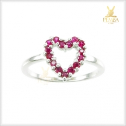 แหวนทับทิมพม่า เงินแท้925 ชุบทองคำขาว ดีไซน์รูปหัวใจสวยเก๋ แหวนพลอยแท้