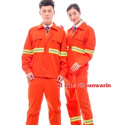ชุดช่างก่อสร้างถนน และงานสุขาภิบาลสีส้มแขนยาวมีแถบสะท้อนแสง(ชายและหญิง) ฺB6304001 ส้ม M-4XL