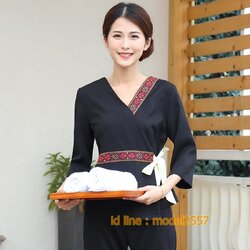 S6106012 ชุดพนักงานนวดสปา ชุดพนักงานเสริมสวย ชุดทำงาน ชุดสูท แขนยาว S6106012 ดำ ชมพูสด S-2XL