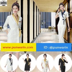 ชุดพนักงานนวดสปา ชุดพนักงานเสริมสวย ชุดทำงาน ชุดสูท S6307002 สีภาพ S-3XL