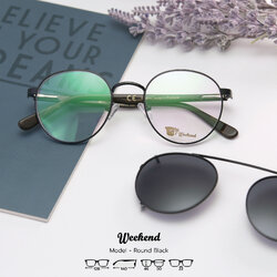 กรอบแว่นสายตาพร้อมคลิปกันแดด Weekend Round Black
