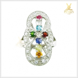 แหวนนพเก้าแท้ เงินแท้ชุบทองคำขาว อัญมณีมงคลสูงสุด เสริมมงคลชีวิตทุกด้าน