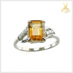 แหวนซิทรินแท้ ทรงสี่เหลี่ยม เงินแท้925 ชุบทองคำขาว แหวนพลอยแท้