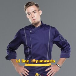 เสื้อเชฟ เสื้อพ่อครัว เสื้อแม่ครัว เสื้อพนักงานทำอาหาร เสื้อกุ๊กแขนยาว C6211004 ขาว ดำ น้ำเงิน M-3XL