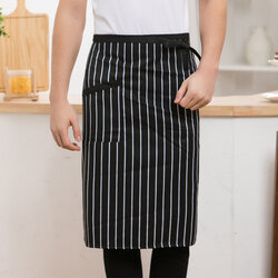 ผ้ากันเปื้อนเชฟครึ่งตัวผ้ากันเปื้อนกุ๊ก ผ้ากันเปื้อนพ่อครัว แม่ครัว สีดำลายทาง K6606002