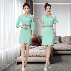 ชุดพนักงานนวดสปา ชุดพนักงานเสริมสวย ชุดทำงาน ชุดสูท S6208003 สีภาพ S-3XL