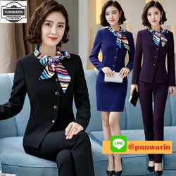ชุดแอร์โอสเตสชุดพนักงานคลินิกความงาม ชุดสูทสีน้ำเงิน ชุดพนักงานออฟฟิศ ชุดพนักงานต้อนรับ ชุดพนักงานต้อนรับโรงแรมแคชเชียร์ NL6512028 ม่วง น้ำเงิน ดำ S-4XL