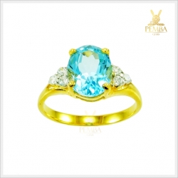 แหวนสวิสบลูโทแพซแท้ สีฟ้าใส เงินแท้925 ชุบทอง สวยเก๋น่ารักๆ