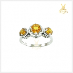 แหวนบุษราคัมแท้ สีเหลืองทองสวย เงินแท้925 ชุบทองคำขาว แหวนพลอยแท้