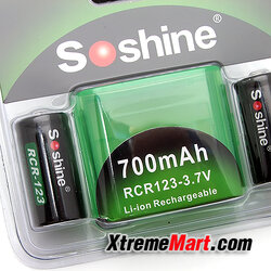 แบตเตอรี่ Soshine 700mA 3.7V RCR123(A) Batteries พร้อมกล่อง (แพ็ค2ก้อน) (ไม่มีวงจร)