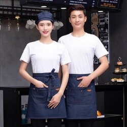 ผ้ากันเปื้อนเชฟครึ่งตัวผ้ากันเปื้อนกุ๊ก ผ้ากันเปื้อนพ่อครัว แม่ครัว ร้านกาแฟ ผ้ายีนส์ K6606013 สีภาพ ขนาดเดียว