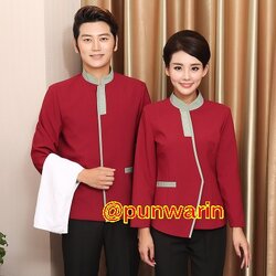 เสื้อพนักงานทำความสะอาด เสื้อแม่บ้าน เสื้อแม่บ้านโรงแรมรีสอร์ท D6209006 ฟ้า เบจ แดง L-4XL