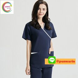ชุดฟอร์มพนักงานสำเร็จรูป ชุดหมอผ่าตัด ชุดพยาบาลห้องผ่าตัด เอวยางยืด TK6406005 ม่วง ฟ้า กรมท่า ขาว S-2XL
