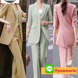 ชุดพนักงานคลินิคความงาม ชุดพนักงานเสริมสวย ชุดทำงาน ชุดสูท ชุดเดรสทำงาน N6506004 สีภาพ S-3XL