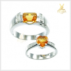 แหวนพลอยคู่ Ring of Love ประดับพลอยซิทรินแท้ เงินแท้ ชุบทองคำขาว