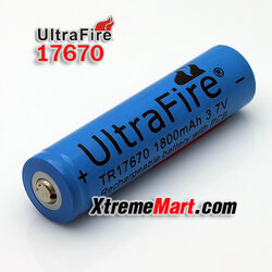 แบตเตอรี่ชาร์จ Li-ion Ultrafire17670 3.7V 1800mA ไม่มีวงจร
