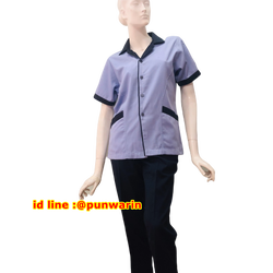 เสื้อพนักงานโรงแรม เสื้อแม่บ้าน เสื้อพ่อบ้าน เบลล์ สำเนา DH6303004 สีเทาอ่อนอมฟ้า SS-2XL