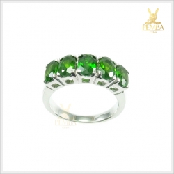 แหวนกรีนไดออปไซด์ เงินแท้ ชุบทองคำขาว แหวนพลอยแท้