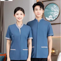 ชุดพนักงานทำความสะอาด เสื้อแม่บ้าน เสื้อแม่บ้านโรงแรมรีสอร์ท 6709005 ฟ้า เทา น้ำตาล เขียยว L-6XL