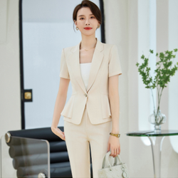 ชุดพนักงานคลินิกความงาม ชุดพนักงานออฟฟิศ ชุดพนักงานต้อนรับ ชุดพนักงานต้อนรับโรงแรมแคชเชียร์ NL6706001 เบจ ดำ S -4XL