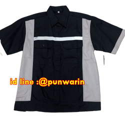 เสื้อช่างวิศวกรรมช่างไฟฟ้าอุตาสาหกรรม ช่างยนตร์แขนสั้น SM6302005 สีกรมท่าขลิปเทา S-3XL