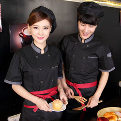 C6203019 เสื้อเชฟ เสื้อพ่อครัว เสื้อแม่ครัว เสื้อพนักงานทำอาหาร เสื้อกุ๊ก C6203019 สีขาว ดำ แดง M-3XL