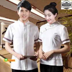 ร้านเสริมสวย ห้องโถง สุขภาพ เล็บเท้า ช่างกายภาพบำบัด เสื้อผ้า โรงแรม ร้านอาหาร บริกร ชุดทำงาน ชายและหญิง แขนสั้น S6603002 สีภาพ S-3XL