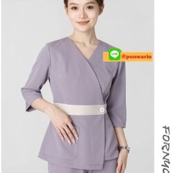 ชุดพนักงานนวดสปา ชุดพนักงานเสริมสวย ชุดทำงาน ชุดฟอร์มพนักงานคลีนิคความงาม S6607001 สีภาพ S-2XL