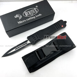 มีดสปริงตรง คม 2 ด้าน Microtech Combat Troodon ขนาดใหญ่ คลิปสีดำ 00556 D/E Automatic Knife Camping Tool (Dual Front)
