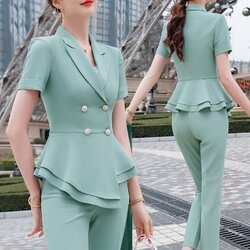 ชุดพนักงานคลินิคความงาม ชุดพนักงานเสริมสวย ชุดทำงาน ชุดสูท ชุดเดรสทำงาน N6506016 ภาพ S-4XL