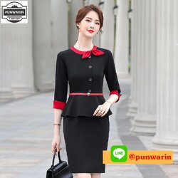 ชุดพนักงานต้อนรับ ชุดพนักงานต้อนรับโรงแรมแคชเชียร์ ชุดแอร์โอสเตส ชุดสูท ชุดทำงาน NL6512030 ดำ กรมท่า เทา S-4XL