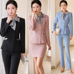 ชุดแอร์โอสเตส ชุดพนักงานคลินิกความงาม ชุดพนักงานออฟฟิศ ชุดพนักงานต้อนรับ ชุดพนักงานต้อนรับโรงแรมแคชเชียร์ NL6512015 ชมพู ฟ้า ดำ S -4XL
