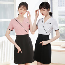 ชุดพนักงานนวดสปา ชุดพนักงานเสริมสวย ชุดทำงาน ชุดสูท ชุดฟอร์มพนักงาน S6308006 ชมพู ขาว ม่วง S-4XL