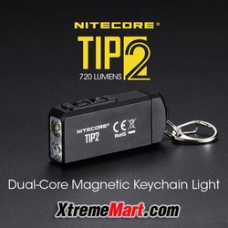 ไฟฉายพวงกุญแจ Nitecore TIP2 สว่าง 720ลูเมน แสงขาว มีแม่เหล็กด้านท้าย, pocket clip ถอดได้ ชาร์จ USB(สีดำ)