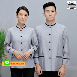 เสื้อพนักงานทำความสะอาด เสื้อแม่บ้าน เสื้อแม่บ้านโรงแรมรีสอร์ท เสื้อพ่อบ้าน เสื้อเบลล์ D6703002 เบจ เทา ฟ้า L-6xl